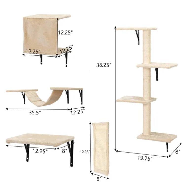 5-Piece Wall-Mounted Cat Climbing Set