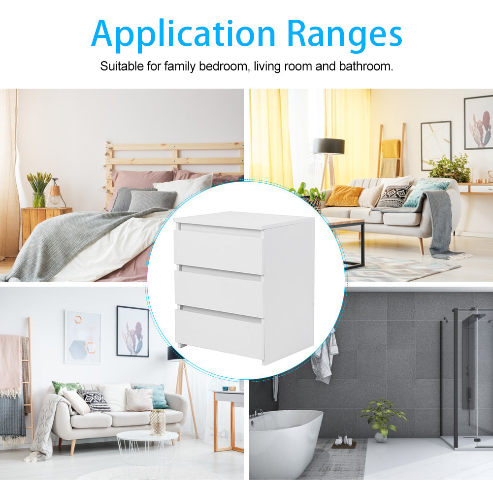 Modern White Nightstand with 3 Drawers