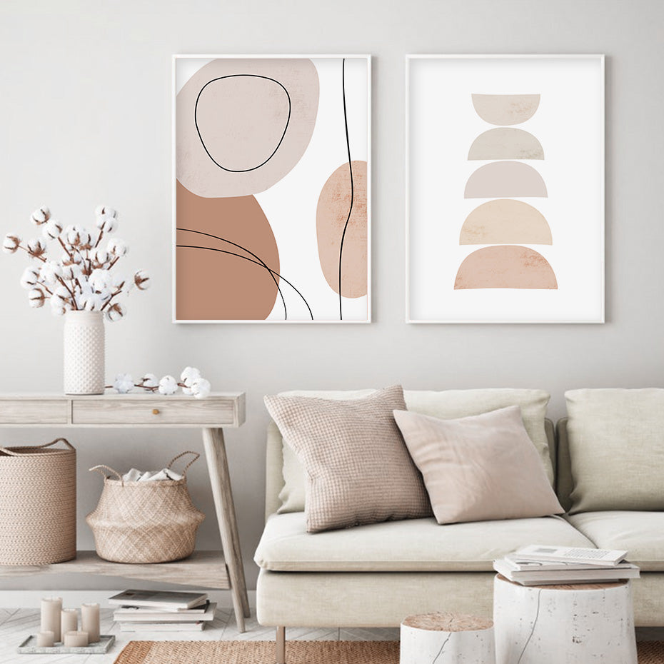 Abstract Beige Geometric Canvas Art