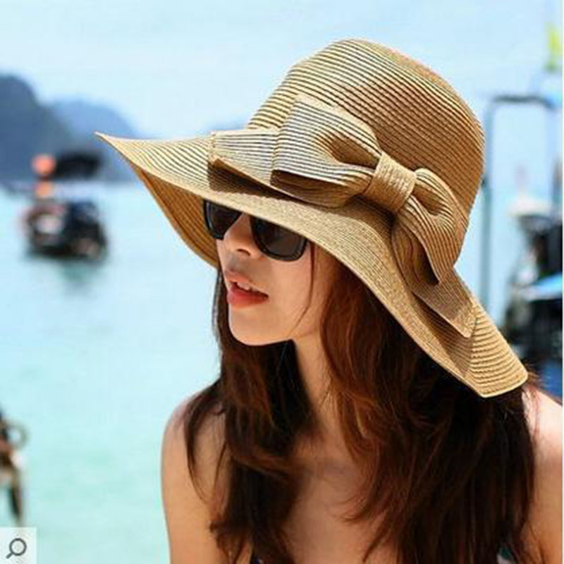 Wide Brim Straw Hat with Bow