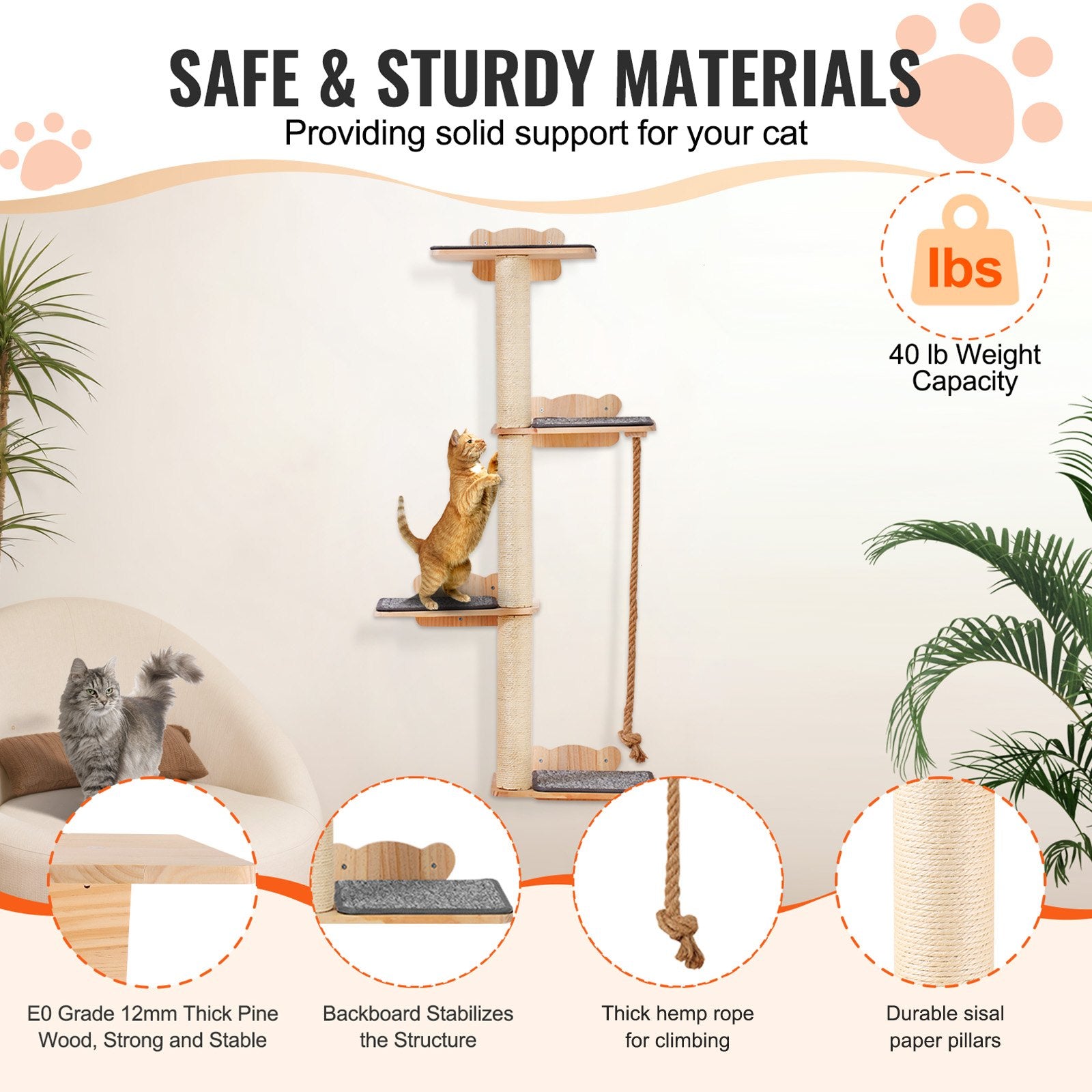 4-Tier Wall-Mounted Cat Climbing Set