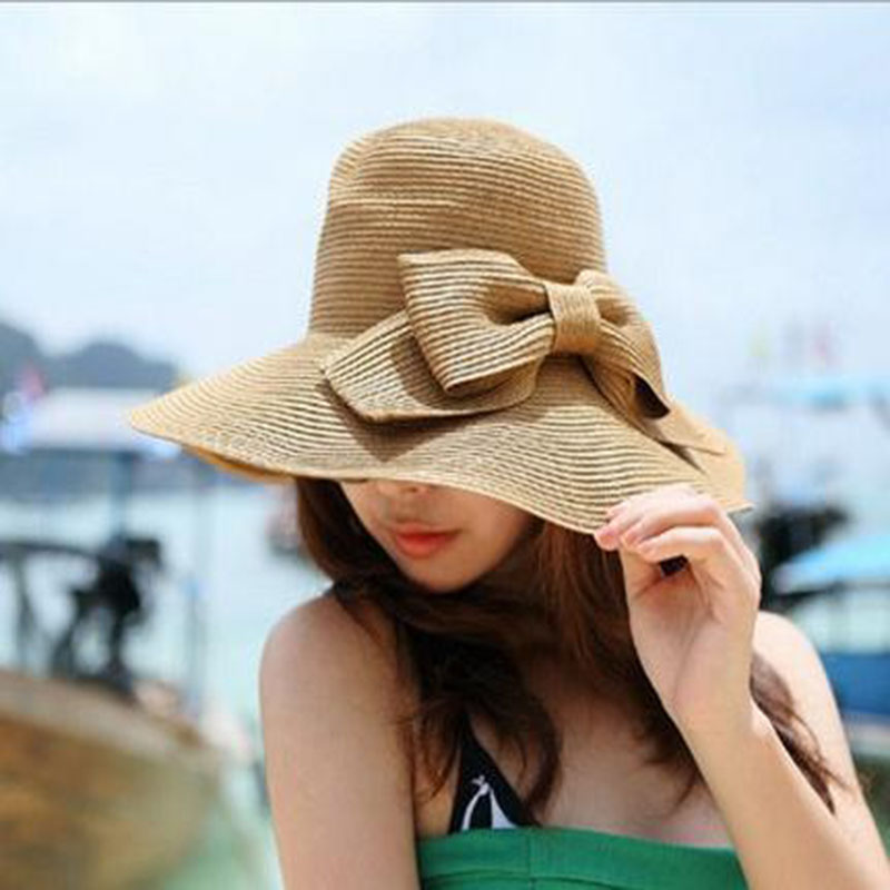 Wide Brim Straw Hat with Bow