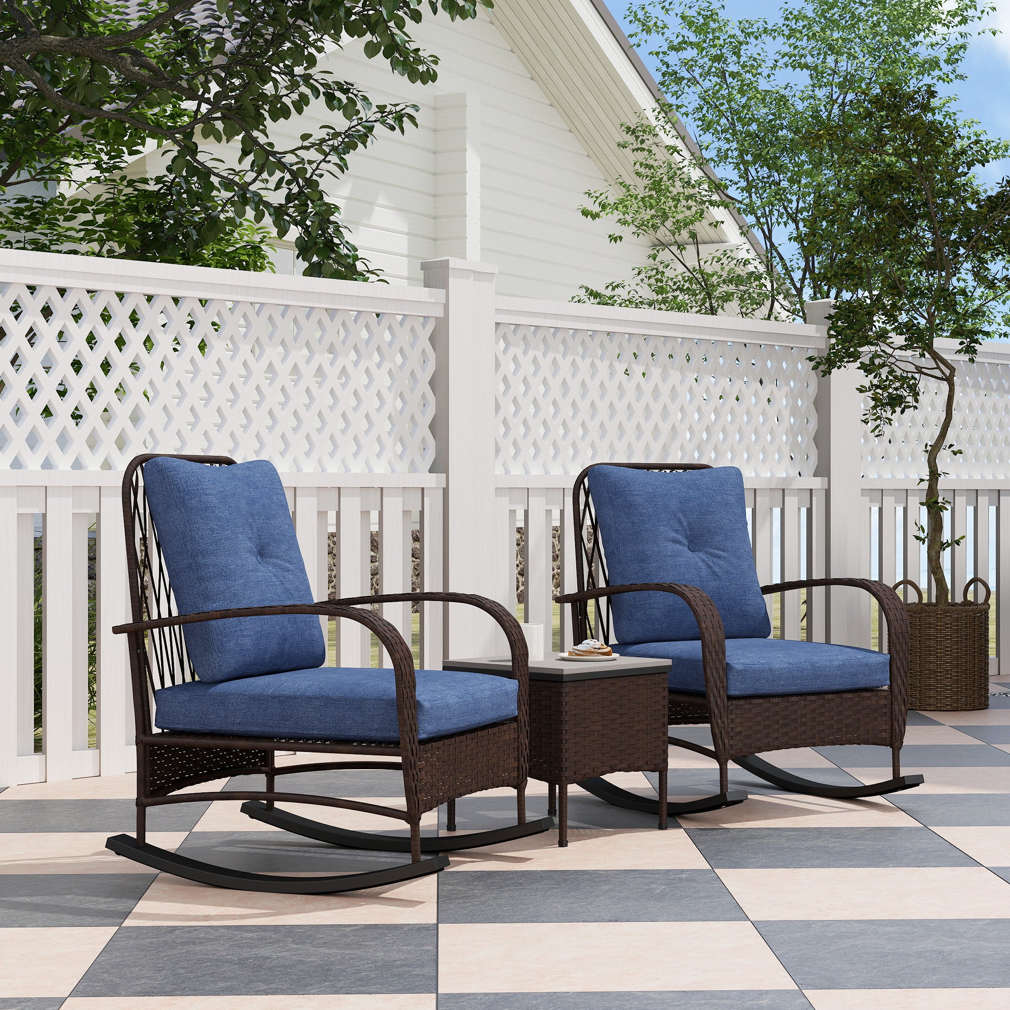 Outdoor Rattan Patio Set with Rocking Chairs