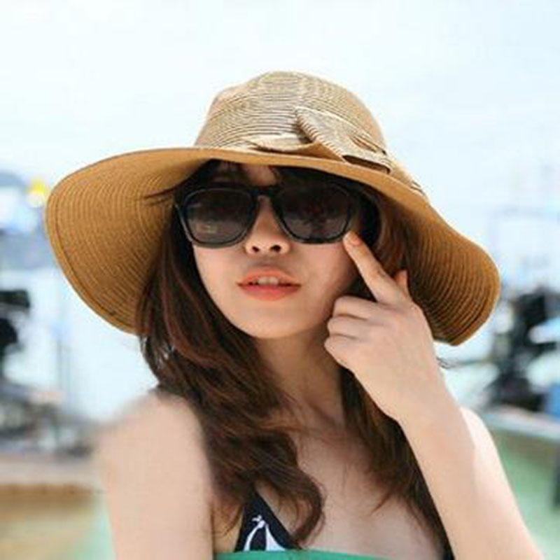 Wide Brim Straw Hat with Bow