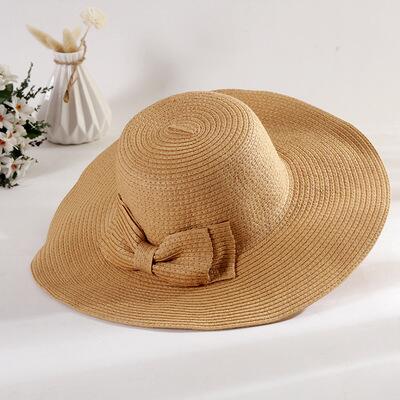 Wide Brim Straw Hat with Bow