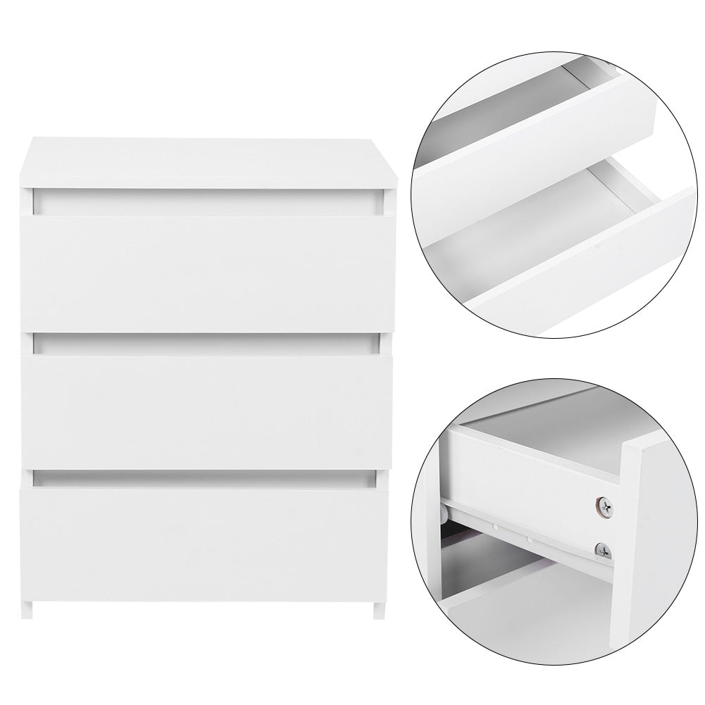 Modern White Nightstand with 3 Drawers