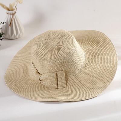 Wide Brim Straw Hat with Bow