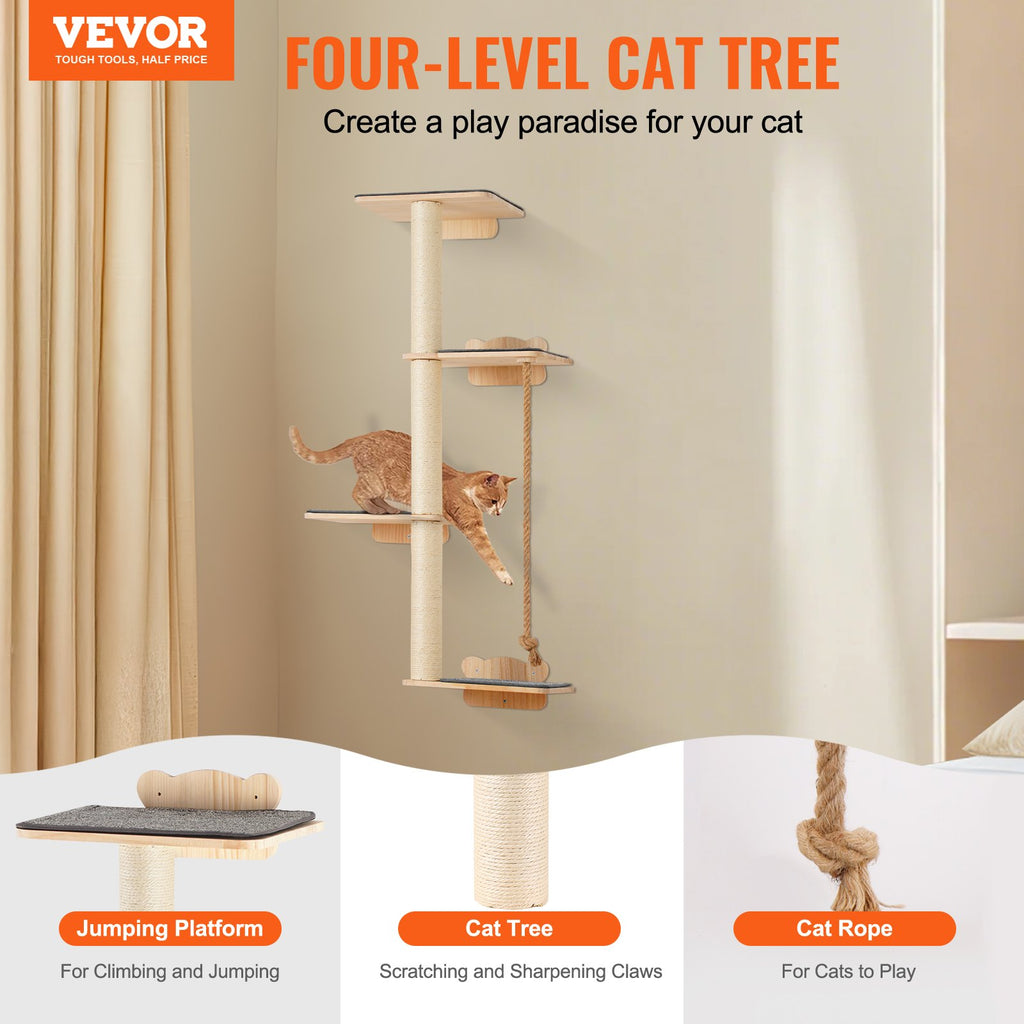 4-Tier Wall-Mounted Cat Climbing Set