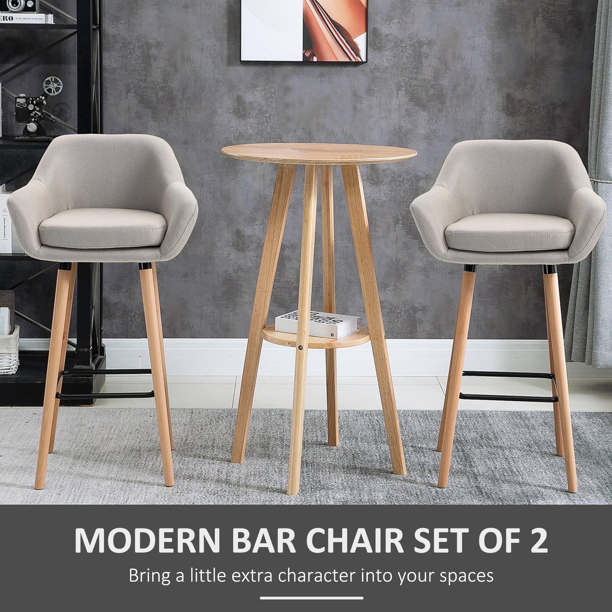 Set of 2 Modern Upholstered Bar Stools