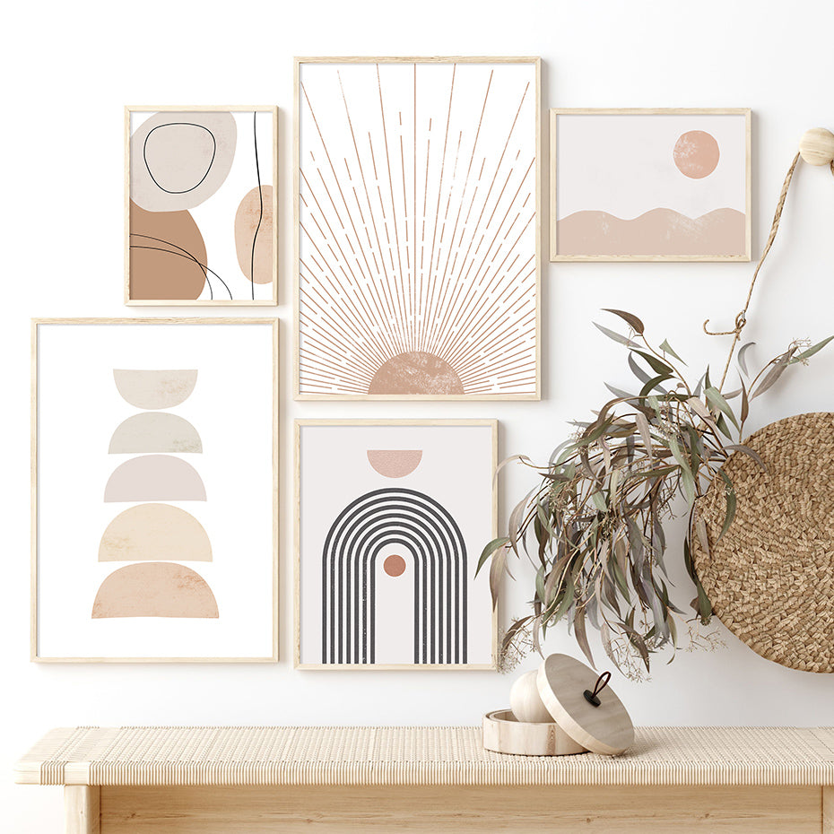 Abstract Beige Geometric Canvas Art