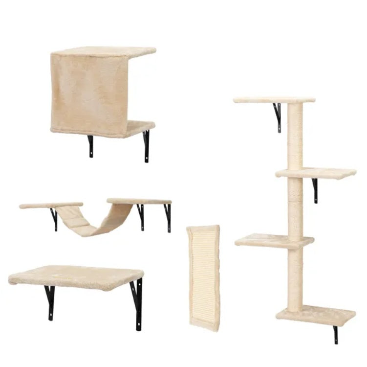 5-Piece Wall-Mounted Cat Climbing Set