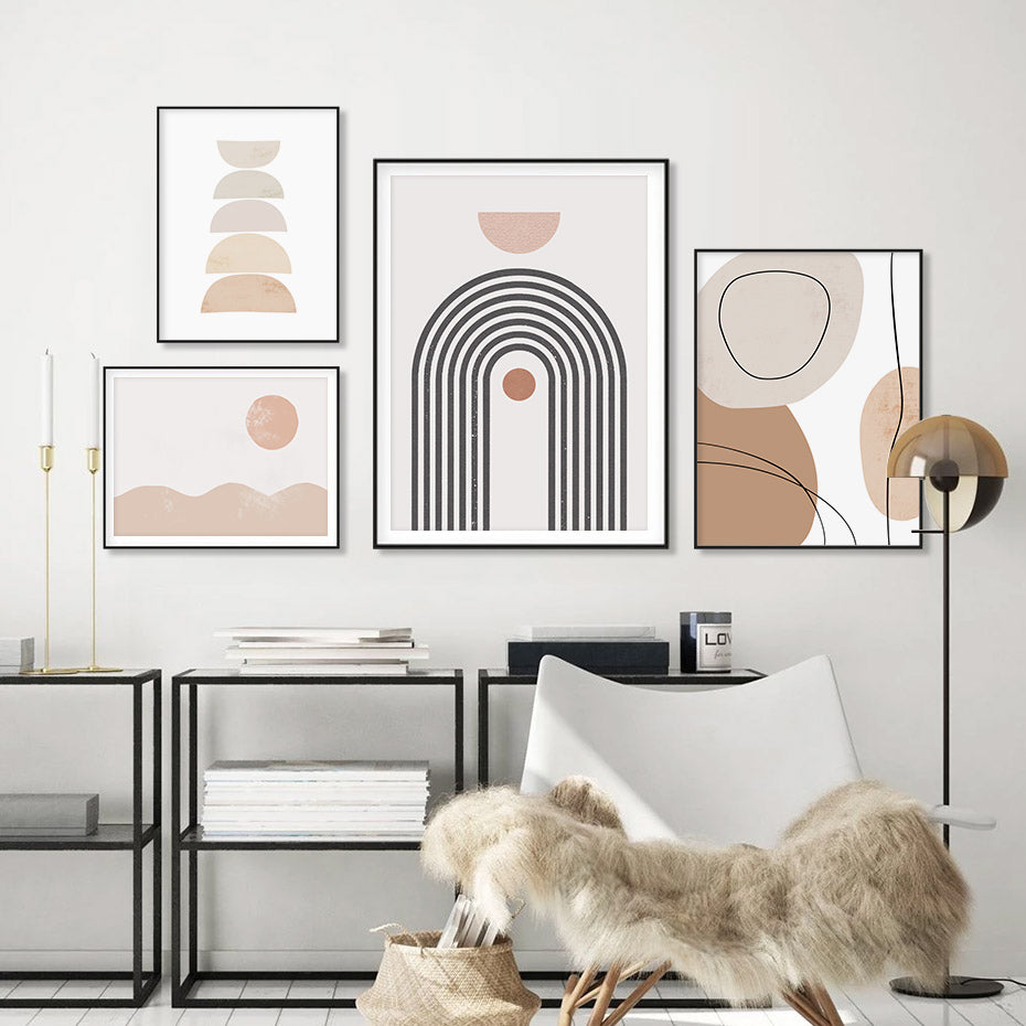 Abstract Beige Geometric Canvas Art