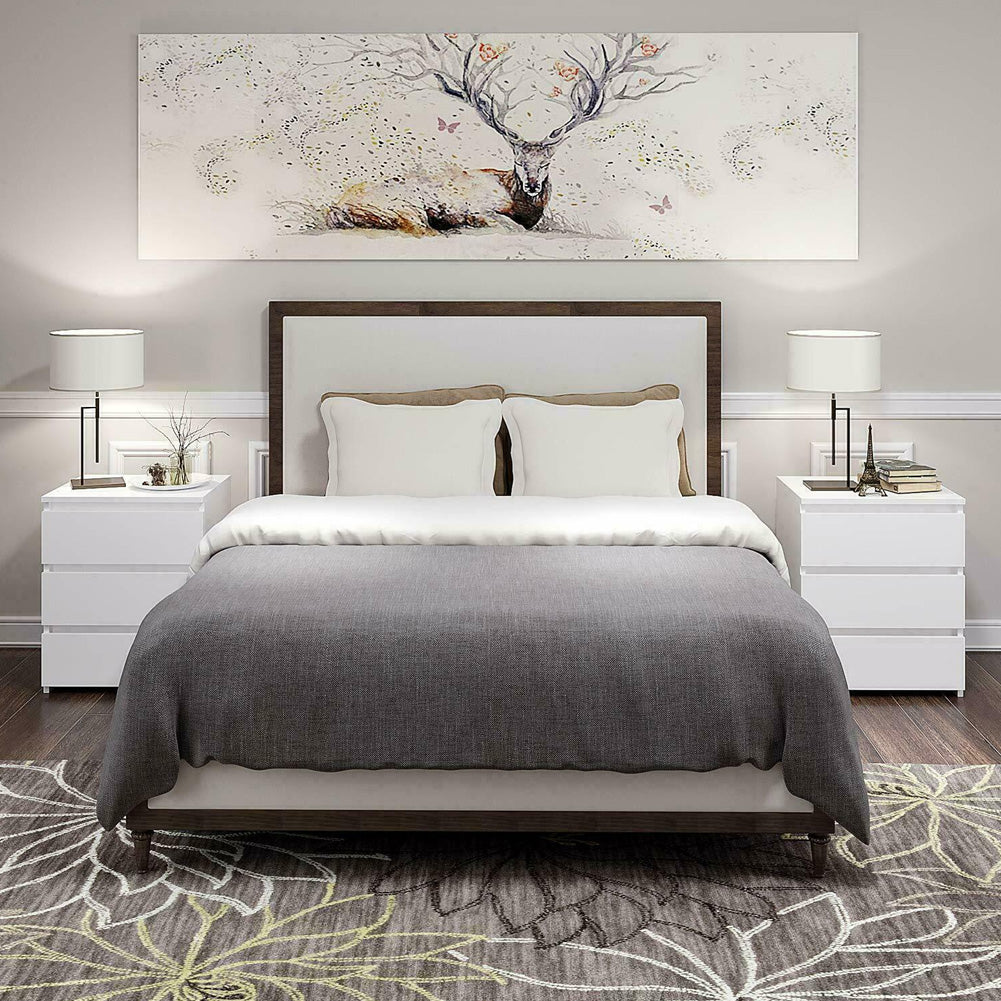 Modern White Nightstand with 3 Drawers