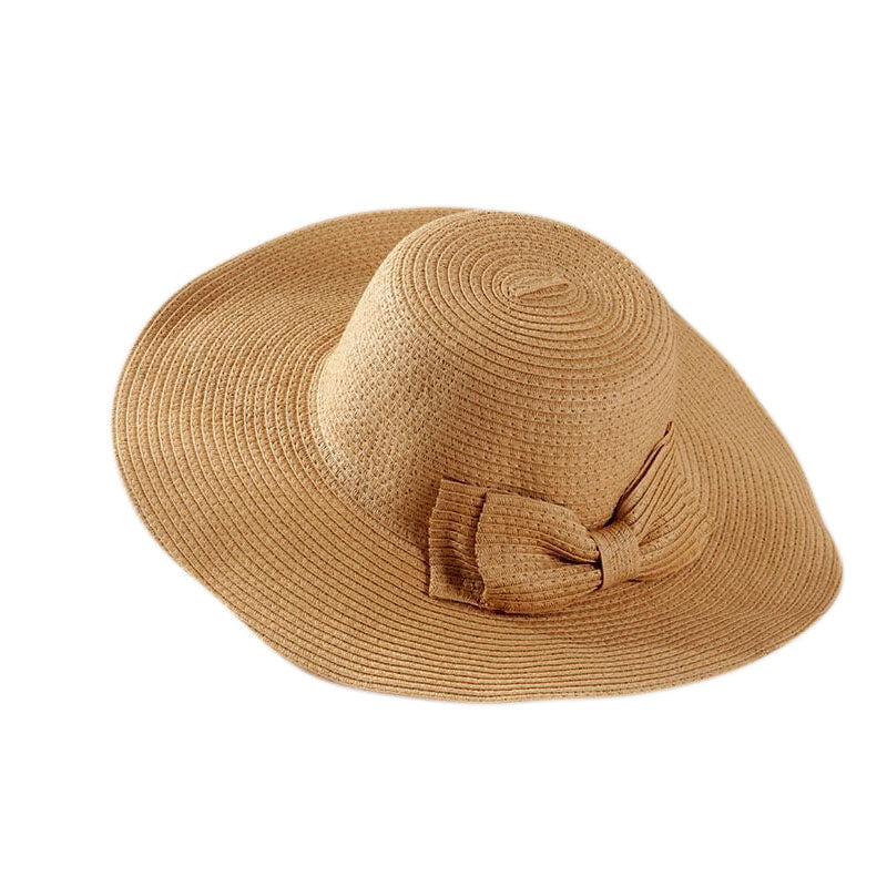 Wide Brim Straw Hat with Bow