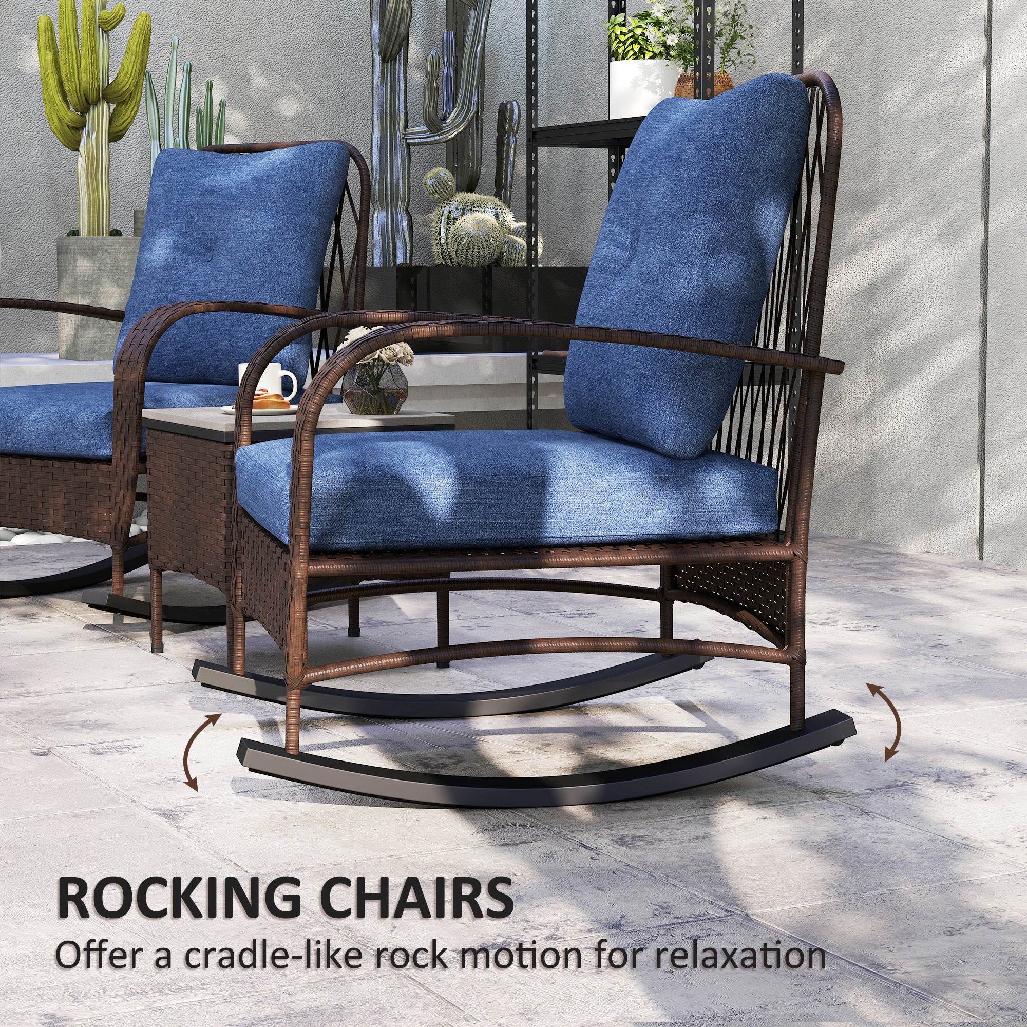 Outdoor Rattan Patio Set with Rocking Chairs