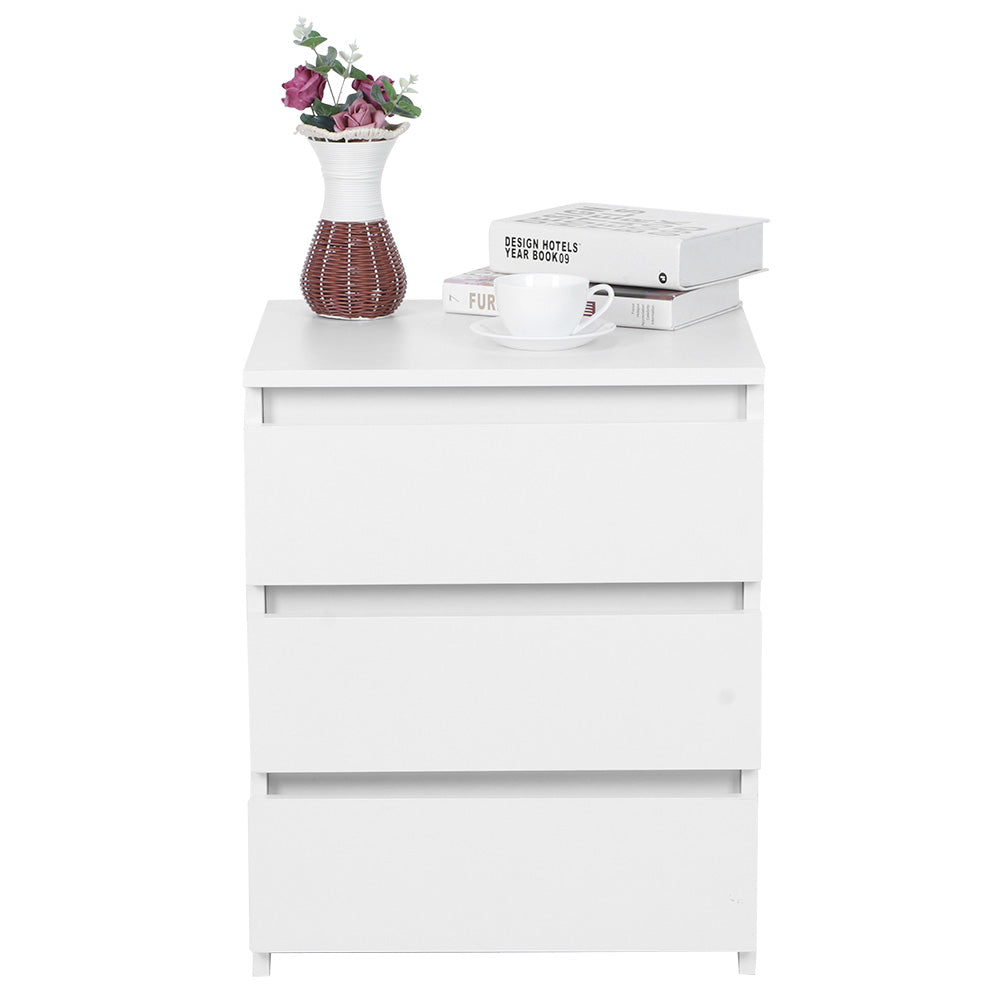 Modern White Nightstand with 3 Drawers