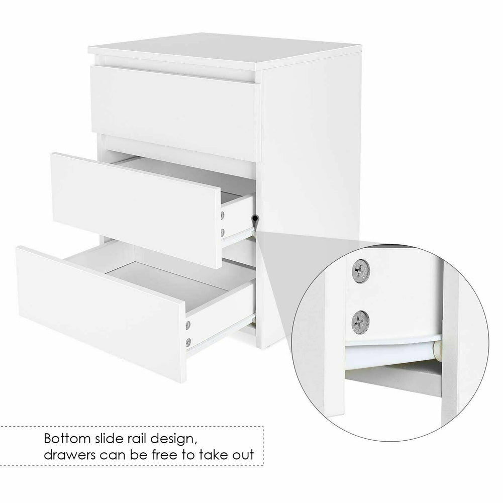 Modern White Nightstand with 3 Drawers