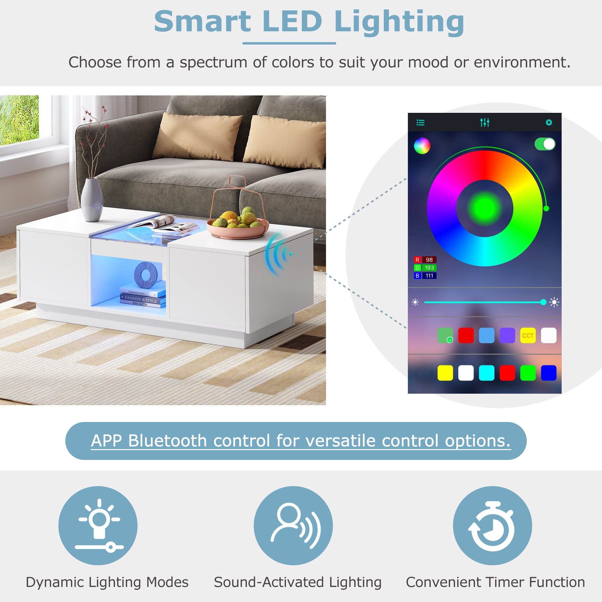 Modern LED Coffee Table with Storage