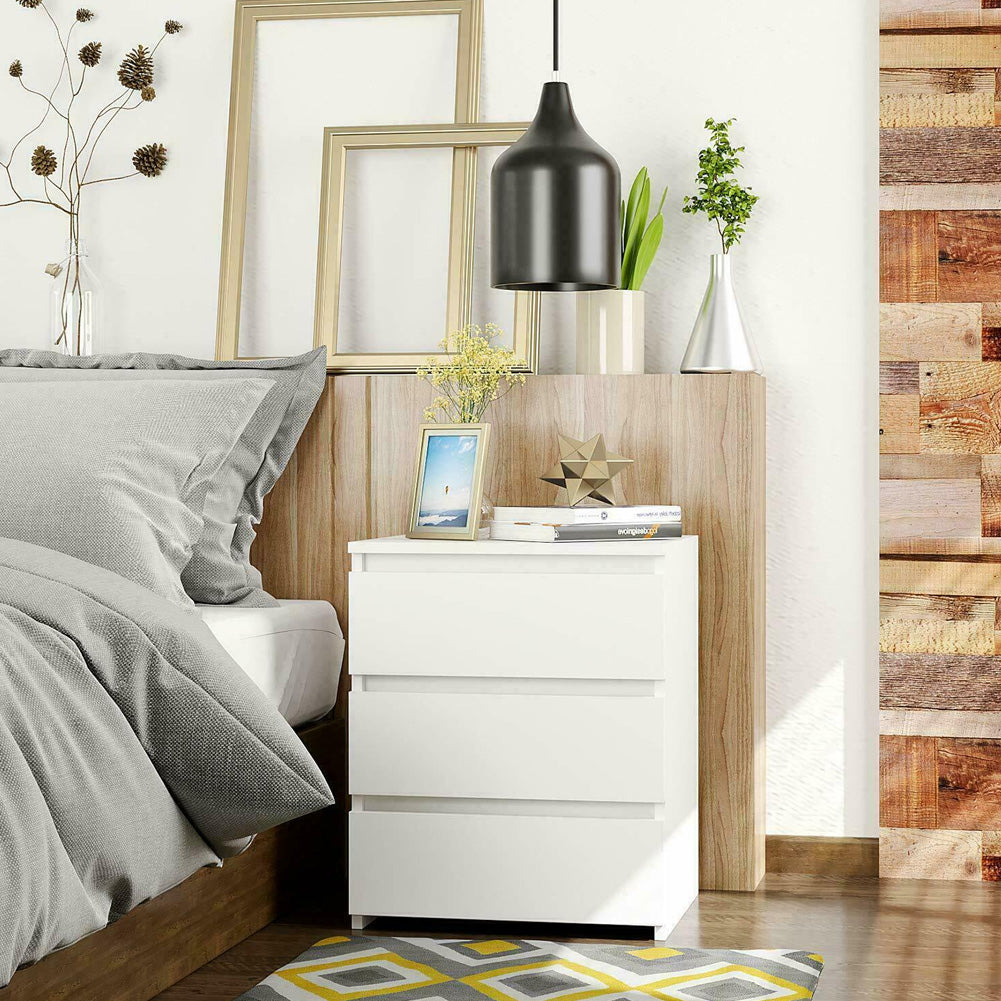 Modern White Nightstand with 3 Drawers