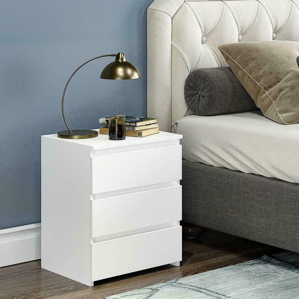 Modern White Nightstand with 3 Drawers